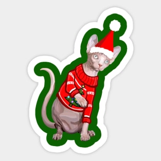 Cozy Christmas Sphynx Cat Sticker